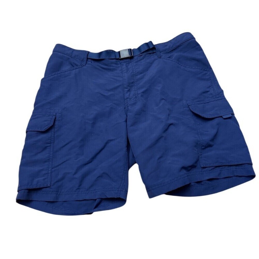 Lands End Mens Cargo Shorts XL Blue Quick Dry Belted